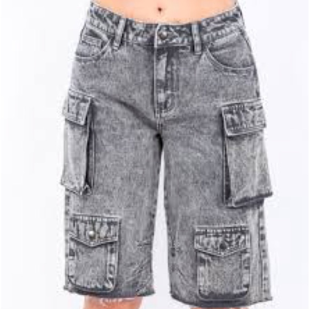 High Waist Wide Leg Cargo Junior‎ Jean Jorts Shorts Street Style Distressed Jean - Picture 4 of 10